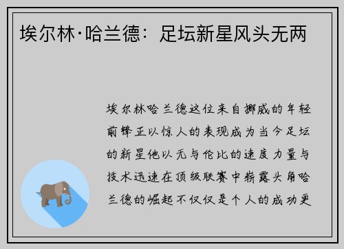 埃尔林·哈兰德：足坛新星风头无两